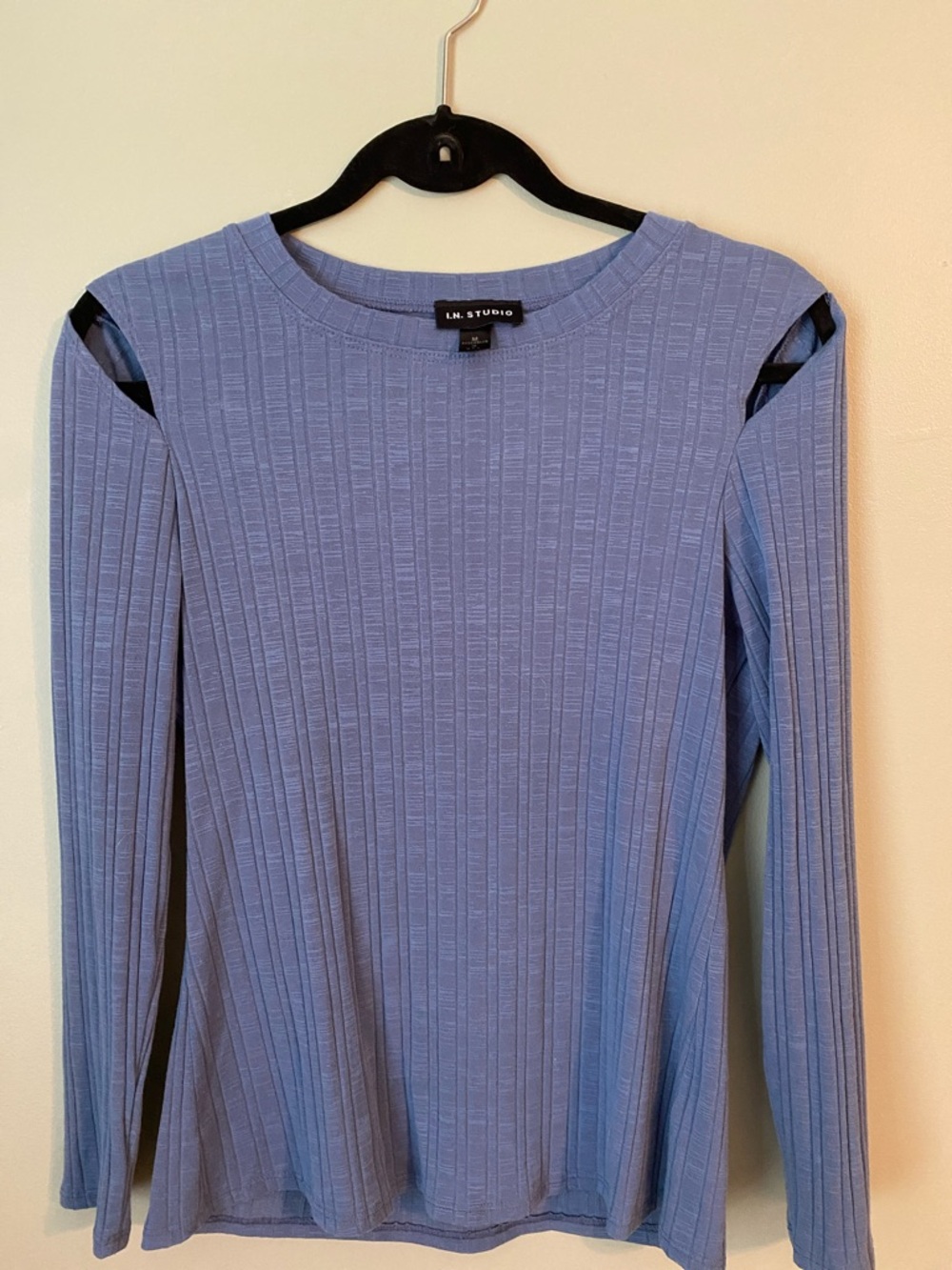 I.N. Studio Lavender Ribbed Long-Sleeve Top with Shoulder Cutouts